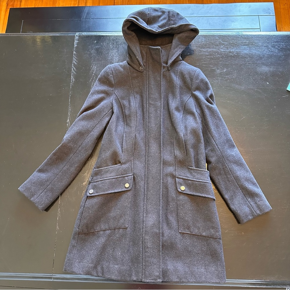 Calvin Klein Size 2 Wool Blend Coat Black Gray Peacoat Trench Length
